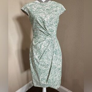 Women’s LELA ROSE Cream Dress with Kelly Green Rose Outlines, EUC!